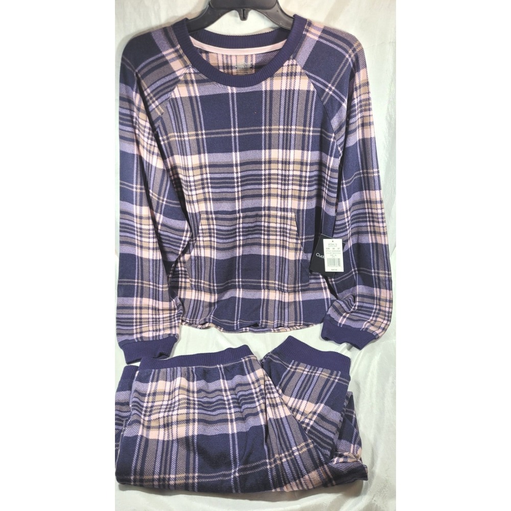 Cuddl Duds Women's 2Pc Cozy Soft Brushed Navy/Purple Plaid PJ Set - Size XL